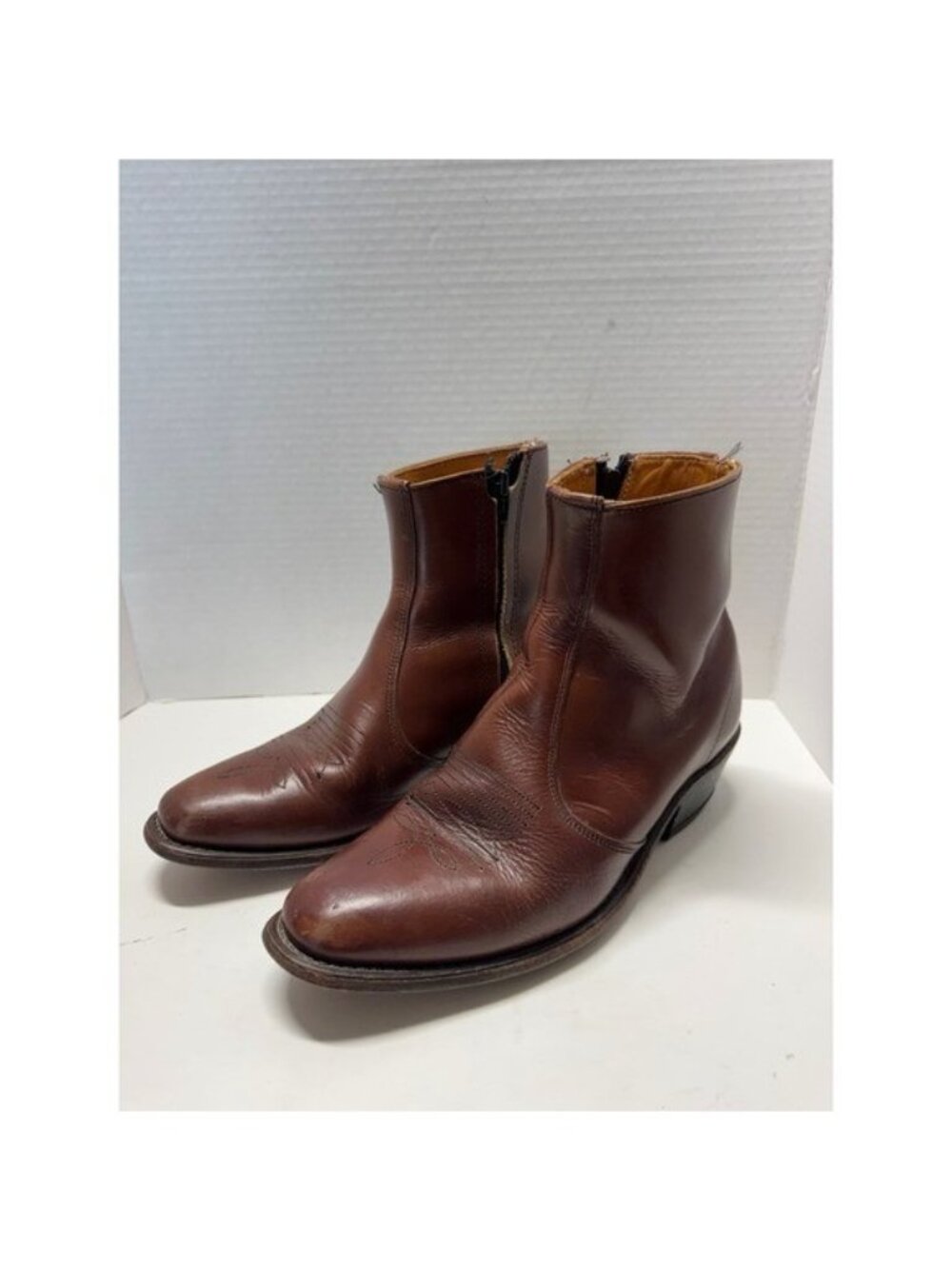 Vintage Stuart McGuire Mens 7.5 D Brown Leather Western Side Zip Ankle Boots